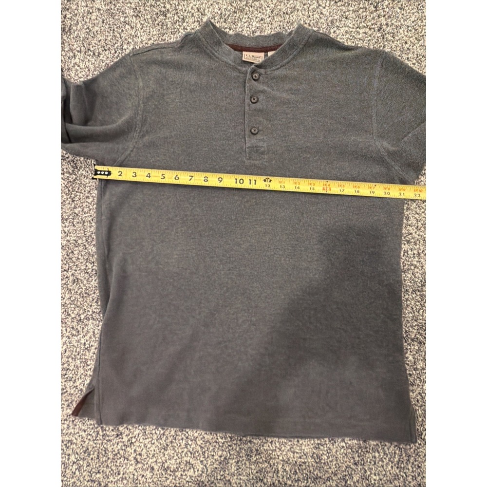 VTG LL Bean Shirt Men Med Gray Henley Thermal Long Sleeve Cotton Mini Waffle Tee - Picture 6 of 7